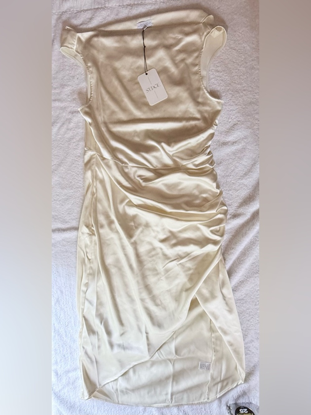 S’edge Cream Midi Dress with Draped Waist